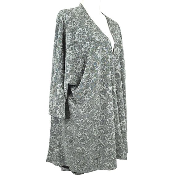 LuLaRoe Open Front 3/4 Sleeve Cardigan Sweater Womens Size L Grey Floral - Picture 2 of 15